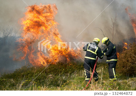 Wildfires fire burning with a lot of smoke, firefighters Wildfires fire burning with a lot of smoke, firefighters 132464872