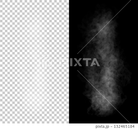 Vertical white smoke texture on transparent and black background 132465184