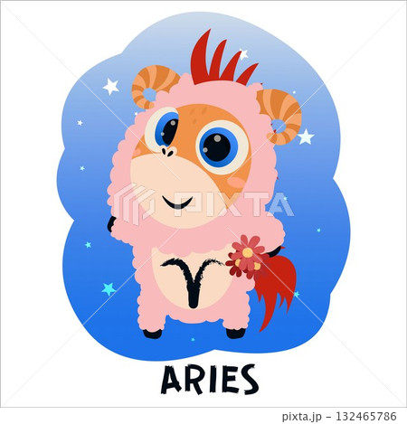 Flat vector illustration of a horse dressed as a zodiac sign. Pony, Aries, Leo, Gemini, Taurus, Scorpio, Aquarius, Pisces, Sagittarius, Libra, Virgo, Capricorn, Cancer, horoscope, zodiac, astrology 132465786