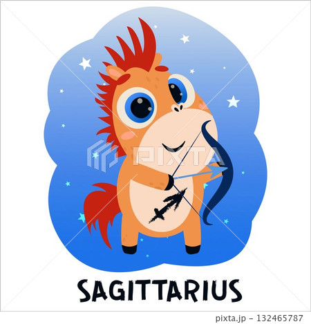 Flat vector illustration of a horse dressed as a zodiac sign. Pony, Aries, Leo, Gemini, Taurus, Scorpio, Aquarius, Pisces, Sagittarius, Libra, Virgo, Capricorn, Cancer, horoscope, zodiac, astrology 132465787