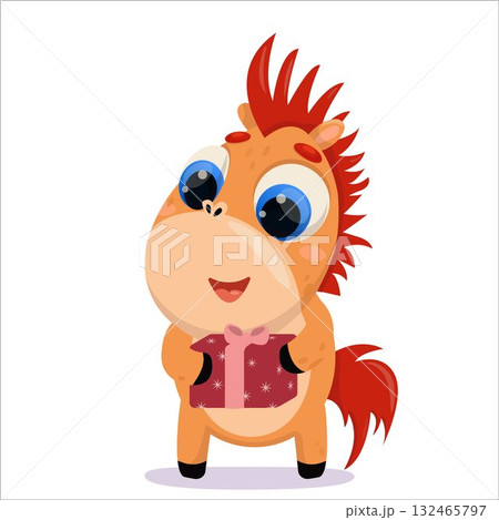 Vector illustration of a horse holding a gift. New Year, Christmas, holiday, 2026, Horse, Chinese New Year, Horoscope, games, entertainment, relaxation, weekend, snow, fun, vacation Vector illustration of a horse holding a gift. New Year, Christmas, holiday, 2026, Horse, Chinese New Year, Horoscope, games, entertainment, relaxation, weekend, snow, fun, vacation 132465797