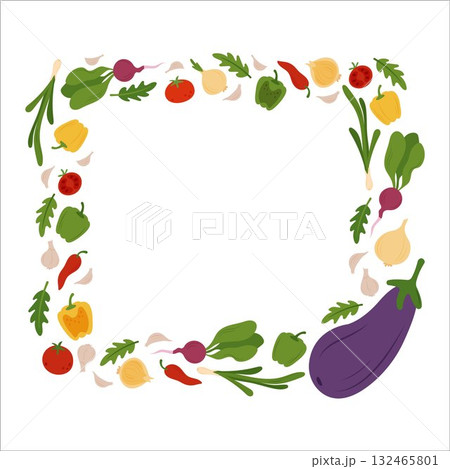 Square frame of simple flat vegetables Square frame of simple flat vegetables 132465801