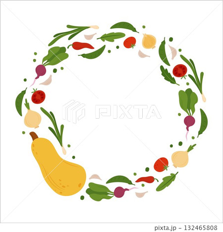 Oval frame of simple flat vegetables Oval frame of simple flat vegetables 132465808