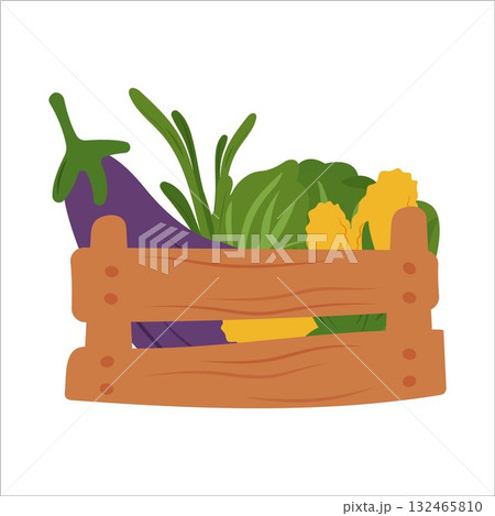 Simple flat vegetables in a crate Simple flat vegetables in a crate 132465810
