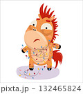 Vector illustration of a horse tangled in garland. New Year, Christmas, holiday, 2026, Horse, Chinese New Year, Horoscope, games, entertainment, relaxation, weekend, snow, fun, vacation 132465824