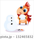 Vector illustration of a horse building a snowman. New Year, Christmas, holiday, 2026, Horse, Chinese New Year, Horoscope, games, entertainment, relaxation, weekend, snow, fun, vacation 132465832