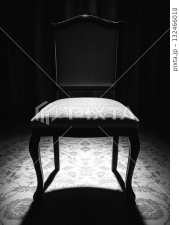 Dark Chair on Light Rug Against Black Background 132466018