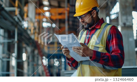 A construction manager conducting a safety inspection and ensuring all workers are following proper protocols A construction manager conducting a safety inspection and ensuring all workers are following proper protocols 132466460