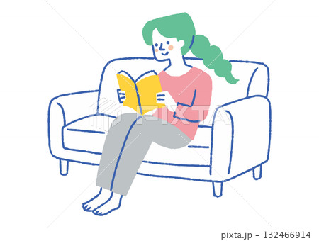 リラックスして本を読む女性_色 リラックスして本を読む女性_色 132466914