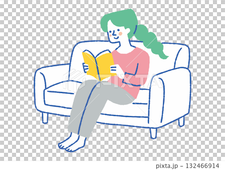 リラックスして本を読む女性_色 リラックスして本を読む女性_色 132466914