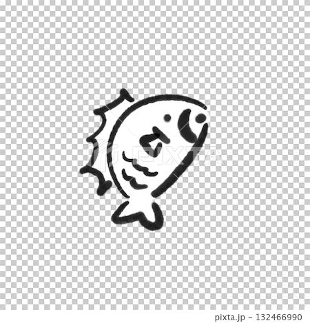 墨絵のかわいい手描きの鯛　正月素材　和風　モノクロ 132466990