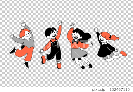 快樂跳躍的兒童插圖/簡單可愛的兒童手繪插圖 132467110