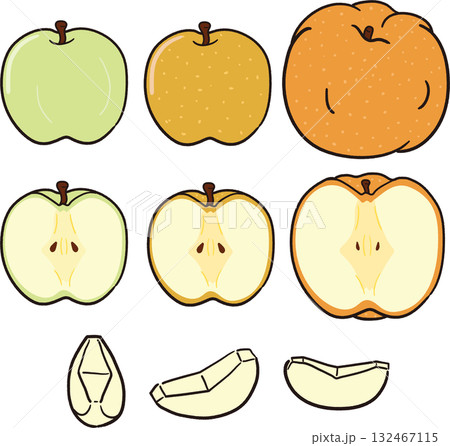 手描き風の梨の種類セット 132467115