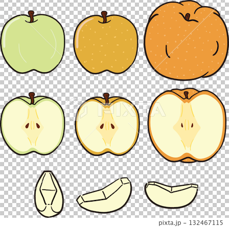 手描き風の梨の種類セット 132467115