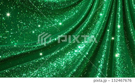 エメラルドグリーンの光粒が流れるキラキラ背景高級感ある抽象素材 132467676