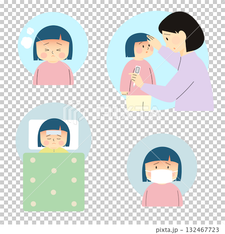 Illustration set of children with fever 132467723