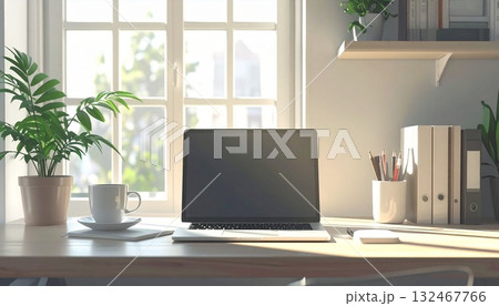 リモートワークを象徴するスタイリッシュなデスク 132467766