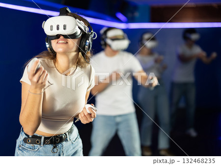 Girl playing active video games 132468235