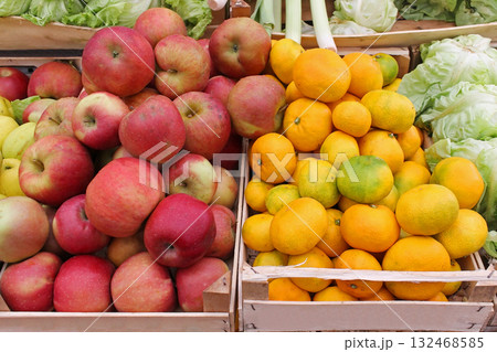 Fruits in wooden crates 132468585