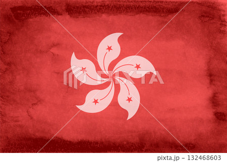 香港　国　旗　和紙　背景 132468603