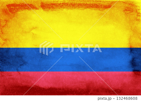 コロンビア　国　旗　和紙　背景 132468608