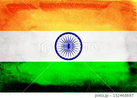インド　国　旗　和紙　背景 132468697