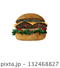 美味しそうなハンバーガーの手描きイラスト 132468827