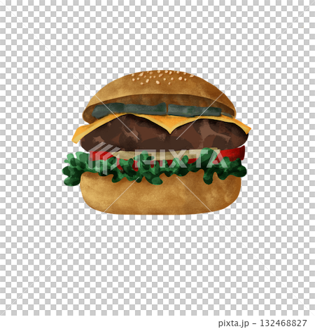 Hand-drawn illustration of a delicious looking hamburger 132468827