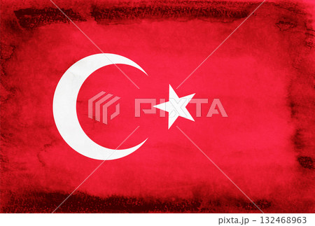 トルコ　国　旗　和紙　背景 132468963