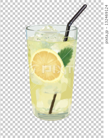 レモネード（スライスレモンとミントの葉入り）ストロー付き 132469124