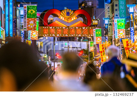日本の東京都市景観インバウンド…外国人観光客の姿も…巣鴨地蔵通商店街（巣鴨地蔵通り商店街）などを望む 132469237