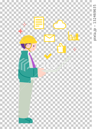 Image of DX and systemization in which a man in work clothes operates a laptop computer Image of DX and systemization in which a man in work clothes operates a laptop computer 132469635