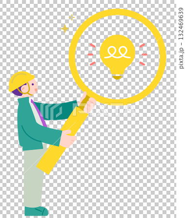 A male worker wearing a helmet discovering a solution A male worker wearing a helmet discovering a solution 132469639