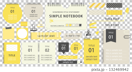 Stationery and notebook design set / Pop and simple scrapbook-style illustration material 132469942