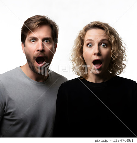 Shocked Couple with Surprised Expressions 132470861