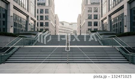 都市オフィス街の広い階段と都会的背景 — ファッション広告用背景8k 132471025