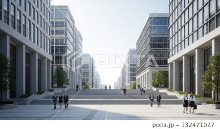 都市オフィス街の広い階段と都会的背景 — ファッション広告用背景8k 132471027