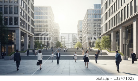 都市オフィス街の広い階段と都会的背景 — ファッション広告用背景8k 132471028