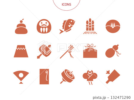 正月 縁起物 アイコン ピクトグラム ベクター イラスト セット 正月 縁起物 アイコン ピクトグラム ベクター イラスト セット 132471290