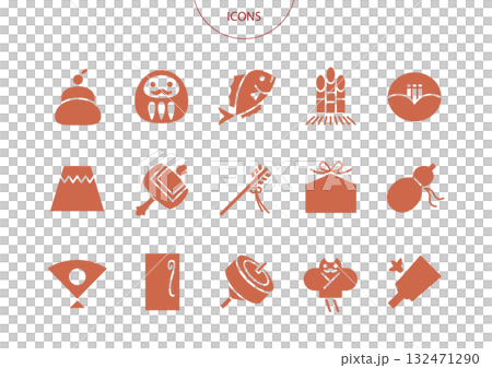 正月 縁起物 アイコン ピクトグラム ベクター イラスト セット 正月 縁起物 アイコン ピクトグラム ベクター イラスト セット 132471290