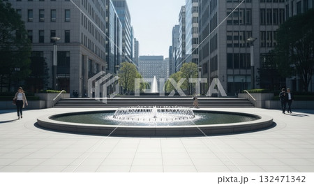 都市オフィス街広場の噴水 — ファッション広告用背景8k 都市オフィス街広場の噴水 — ファッション広告用背景8k 132471342