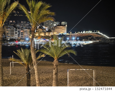 luminous skyline with diverse architecture reflected in tranquil waters during lively nocturnal 132471844