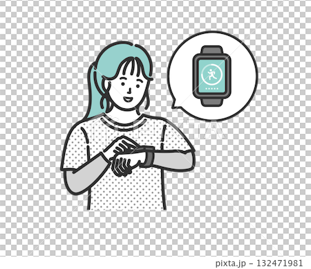 A woman checking a pedometer app on her smartwatch 132471981