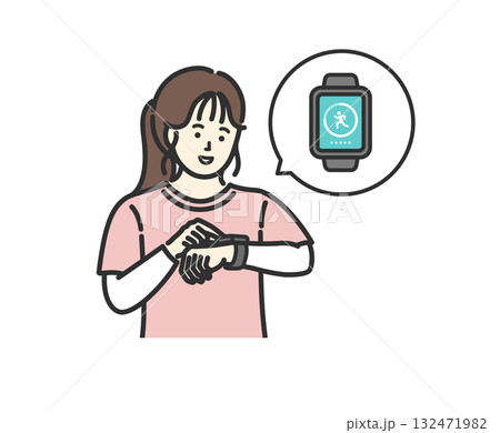 スマートウォッチで万歩計アプリを確認する女性 132471982