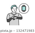 スマートウォッチで万歩計アプリを確認する男性 132471983