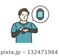 スマートウォッチで万歩計アプリを確認する男性 132471984