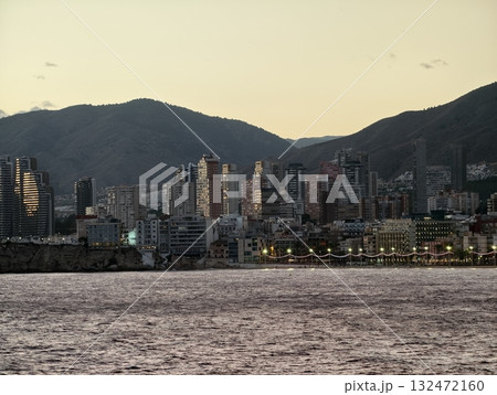evening horizon scene, calm evening view featuring muted colors and tranquil waterfront environment 132472160