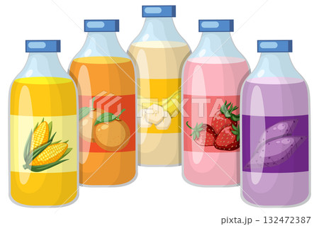 Assorted Fruit and Vegetable Juice Bottles Illustration 132472387