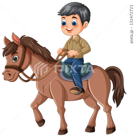 Child Riding a Brown Horseのイラスト素材 [132472721] - PIXTA
