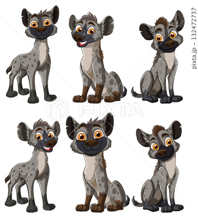 Cartoon Spotted Hyenas in Various Poses and Expressions 132472737